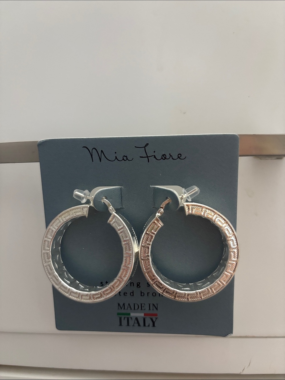 Mia Fiore Two-Tone Textured Hoop Earrings Sterling Silver Plated Bronze